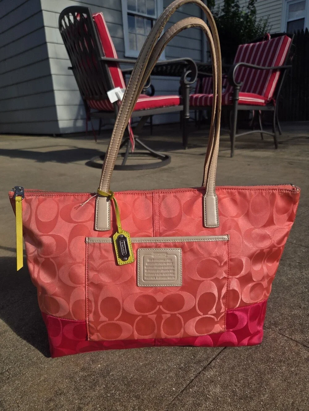 Coach 24865 Weekend Signature Colorblock Nylon East West Tote Pink Coral 2010s